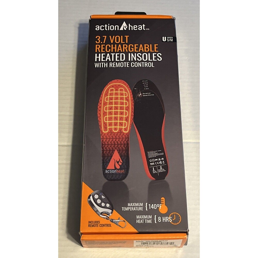 Action Heat 3.7 V Rechargeable Heated Insoles Feet Warmer w/ Remote Control S/M
